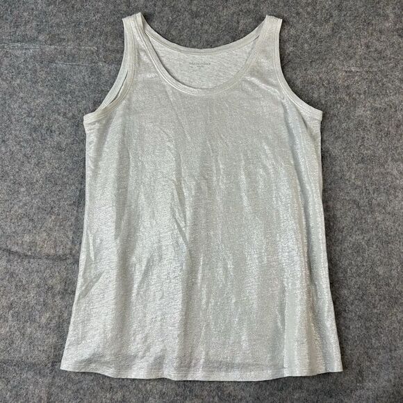 EILEEN FISHER Tank Top XS Foil Printed Linen Jersey Scoop Neck Shell Silver - Picture 1 of 8